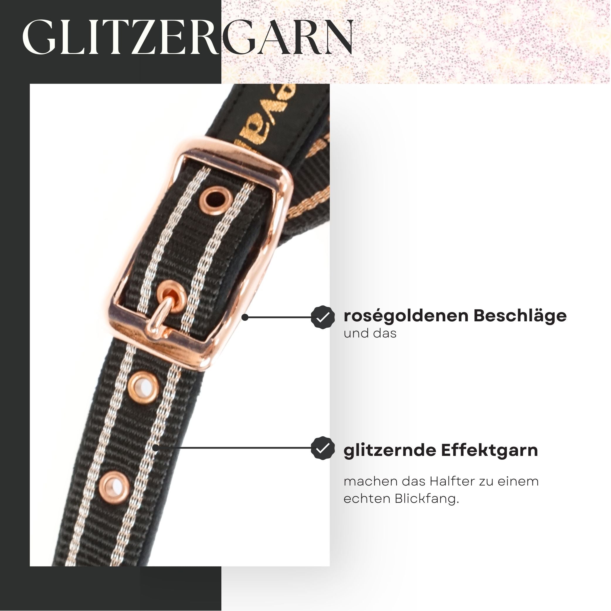 Halfter für Pferde mit Glitzer in rosegold