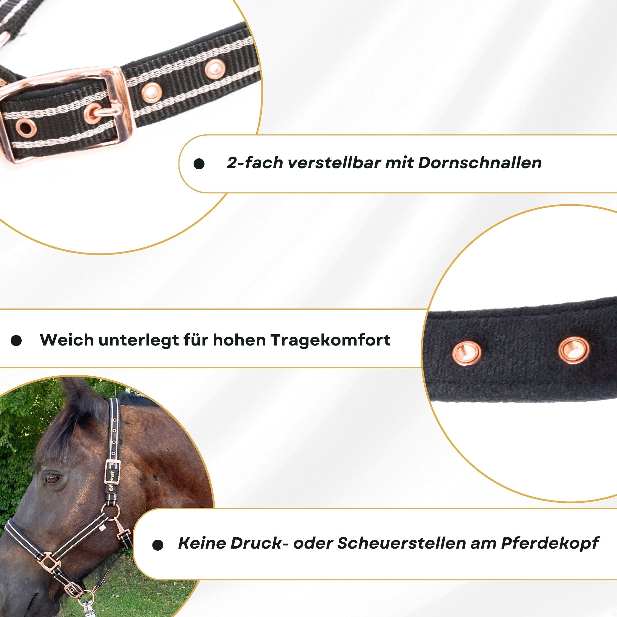 Halfter für Pferde mit Glitzer in rosegold